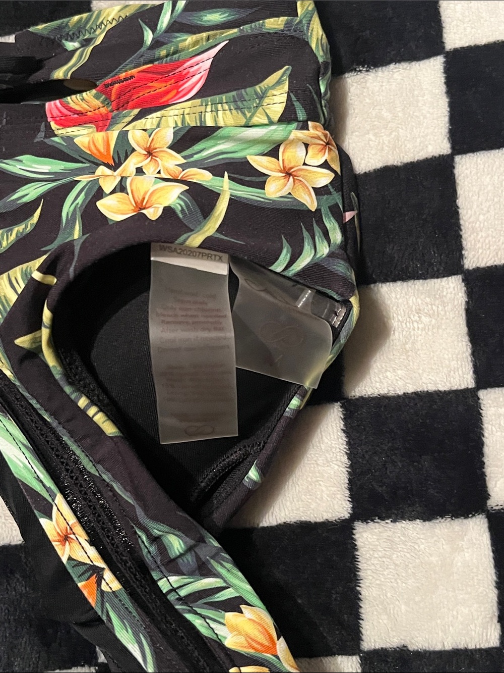 Calia Tropical Floral V-Neck Bikini Top - Black Base with Green & Red Print - Picture 2 of 3